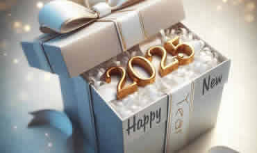 Image with a gift package with a gold 2025 inside, like a precious jewel