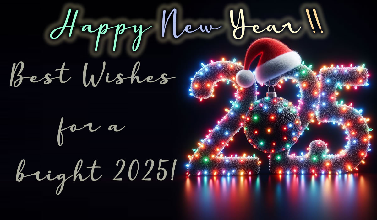 Image of 2025 illuminated with Christmas lights, best wishes for a happy new year and hope for a bright future.