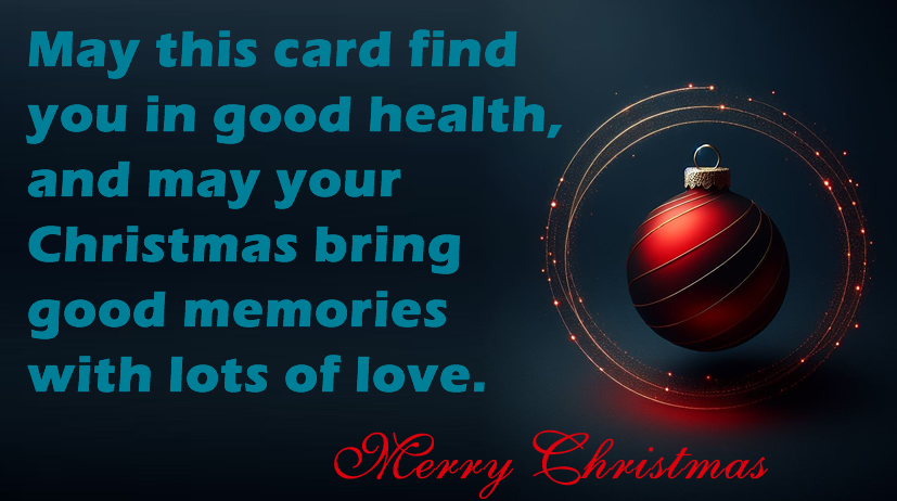 image with decorative ball for Christmas tree on a black background and greeting text