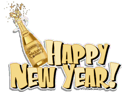 animated gif with uncorking champagne and English text Happy New Year