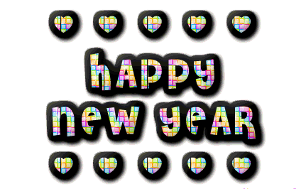 Animated gif image with HAPPY YEAR 2025 colored glitter text