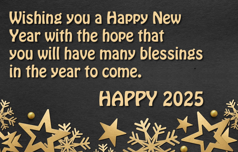 image on black background and golden stars with text An affectionate thought for all your family waiting for good things from this new year.