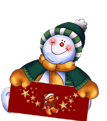 Funny animated gif with a snowman and a sign that raises with the words: MERRY CHRISTMAS