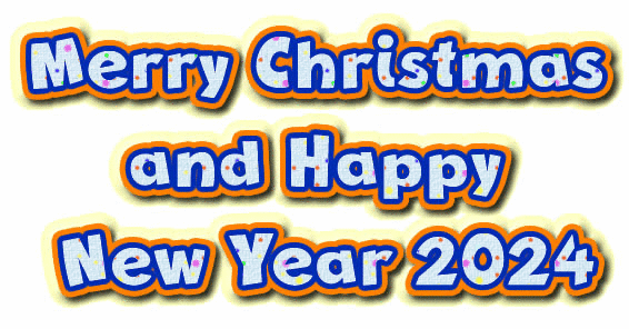 Animated gif Merry Christmas Happy 2025 blue color with shimmering speckled effect.