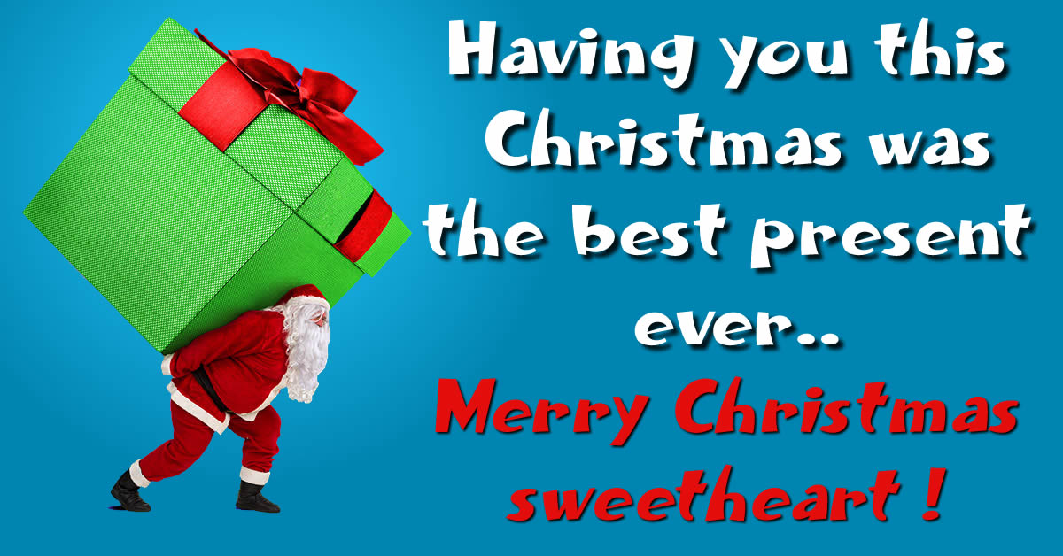 image with christmas greeting message: Having you this Christmas was the best present ever.