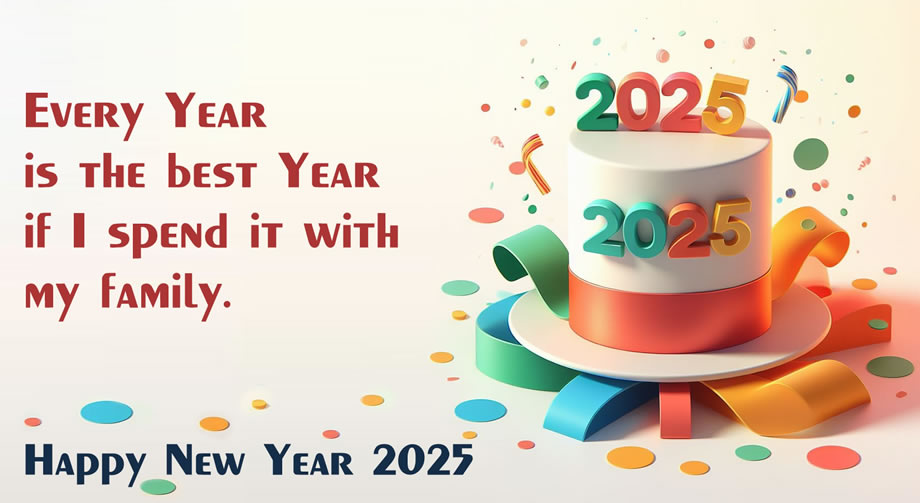 Image with hat to celebrate New Year with joy with a message of good wishes: Every Year is the best Year if I spend it with my family. Happy New Year 2025
