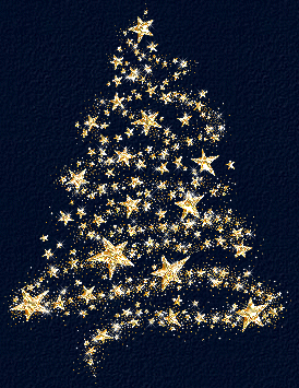 Animated gif image with Christmas tree and small shining stars
