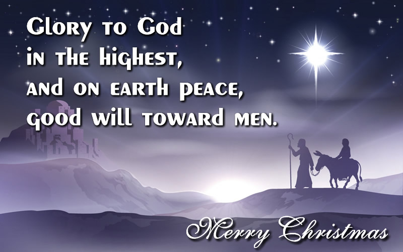 Image with biblical phrase from the new testament of the book of Luke in chapter 2 verse 14: Glory to God in the highest places and peace on earth among men with whom he agrees!