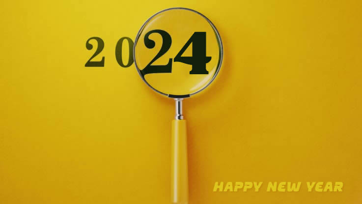 Yellow background image with inscription 2025 with magnifying glass. Beautiful and original.