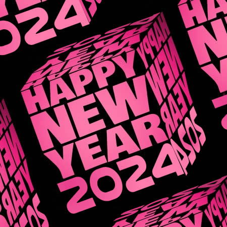 Image of a cube made up of words Happy New year 2025