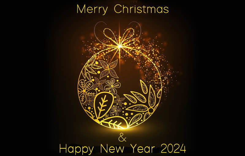 Image of a decorated and bright Christmas bauble with wishes for Happy Holidays in Italian and English