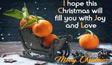 Image with sleigh and mandarins with a nice greeting message