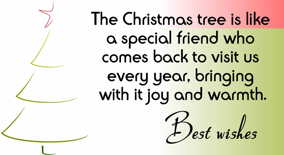 Image with a stylized Christmas tree and a green and red gradient background with greeting text