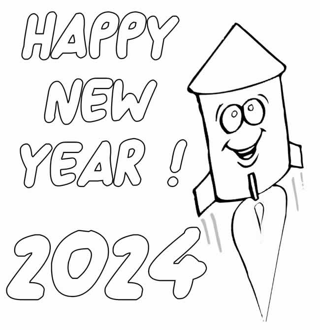 Children coloring page with firecracker leaving smiling