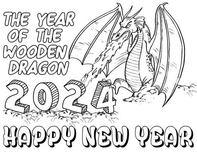 coloring page in PDF of the year of the dragon 2024